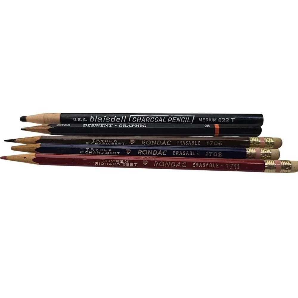5 Vintage Pencils Rondac TryRex Richard Best  Derwent England Blaisdell Charcoal